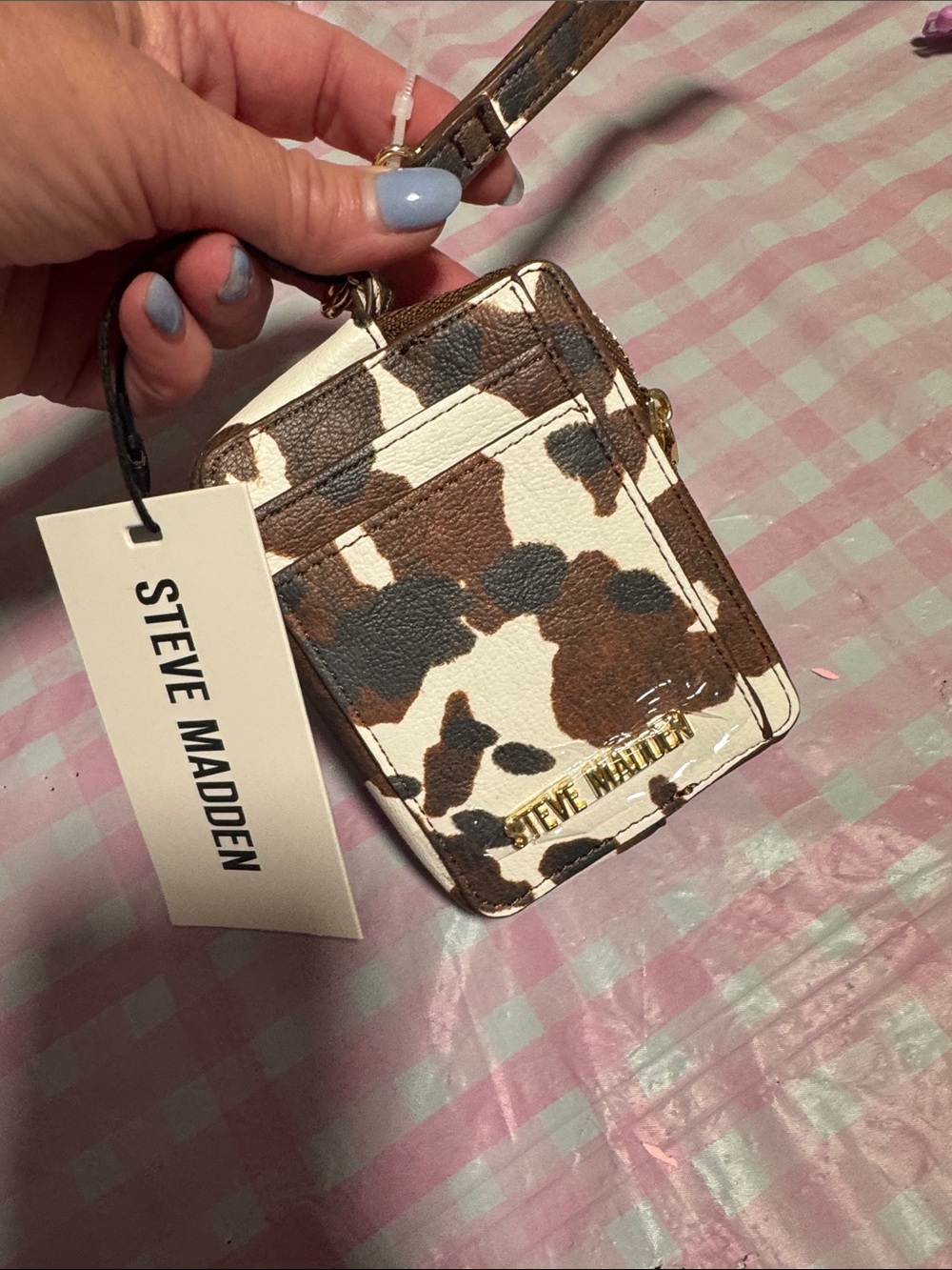 Steve Madden Brown & Cream Animal Print Mini Wristlet Card Holder